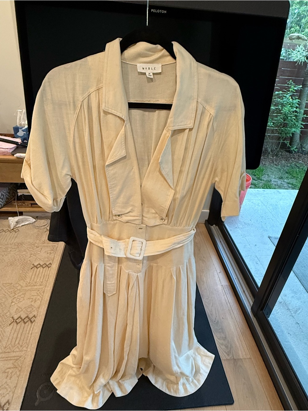 MARBLE Cream Belted Midi Shirt Dress